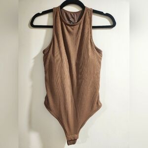 Klassy Network Ribbed Tan Bodysuit